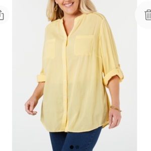 NEW Charter Club Roll Tab Sleeve Button Front Tunic Top, Size 2X, Yellow